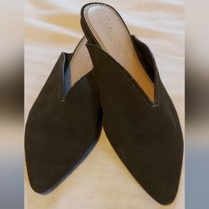 Splendid Hanford Slip On Deep V Mules Olive Suede Size 7.5